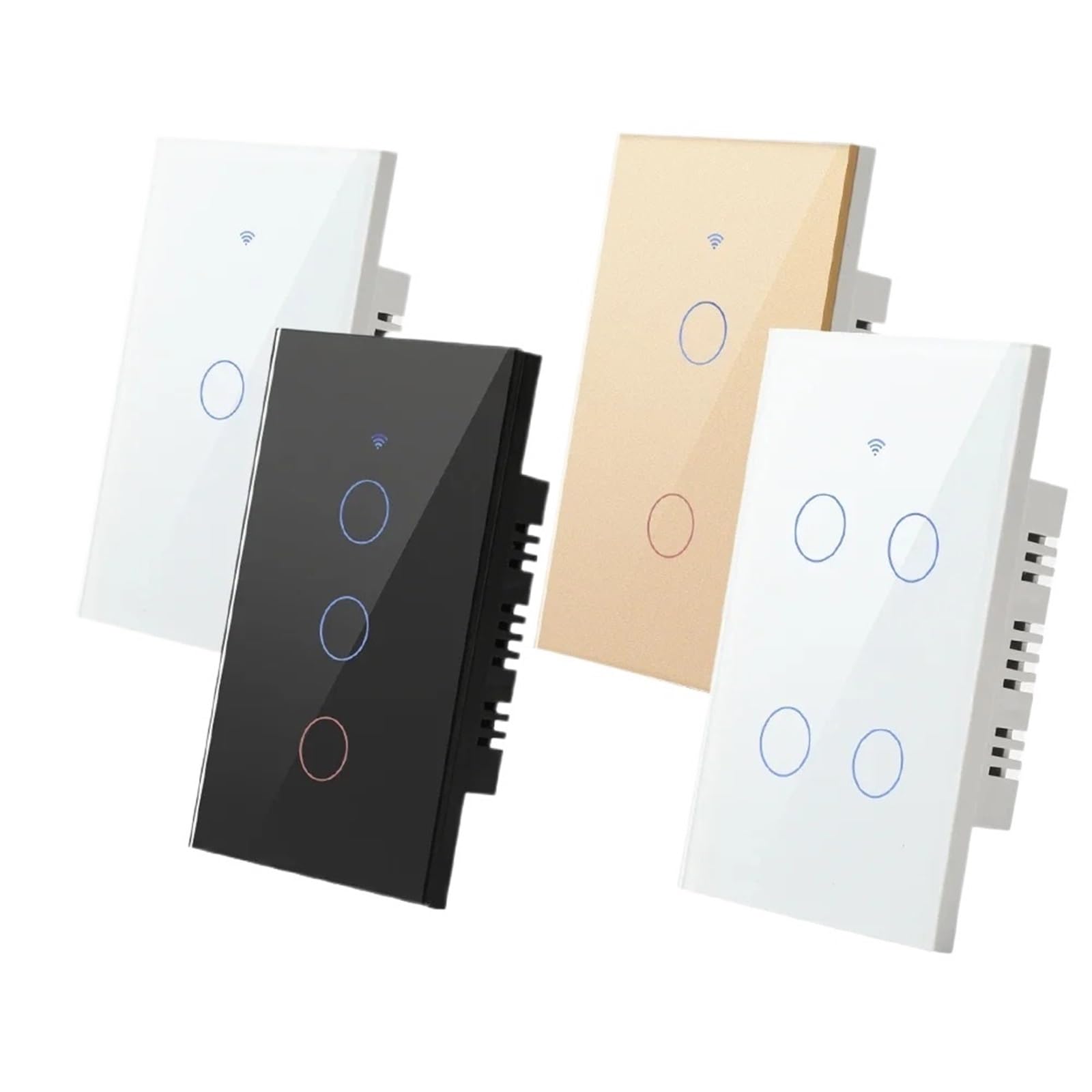 Interruptor táctil de luz de pared con control remoto inteligente de 2 vías (negro, 2 bandas, sin neutro, 220 V)