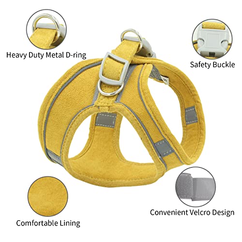 Joypaws Xs Dog Harness For Autumn And Winter And Leash Set, Reflective Brands, Soft Breathable Faux Suede Fabric, Adjustable No Pull Escape Proof Pet Harness Vest For Daily Use Yellow Xs #TOP2