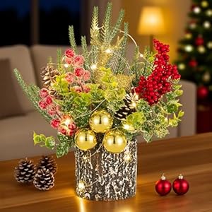 blosmon christmas centerpieces for tables with lights: lighted small christmas tree fireplace tabletop decorations mini xmas tree for indoor home office dining room