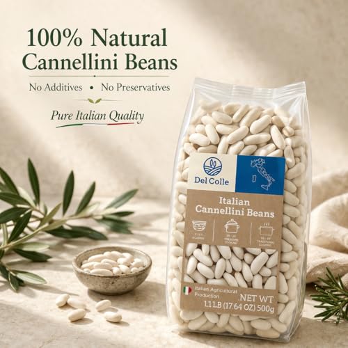 Image of Del Colle Italian Cannellini Beans - White Kidney Beans, Dried Cannellini Beans, White Beans Dry, Italian Beans, Dry Beans for Soups, Pasta & Salads - 1.1 lb (500g), Product of Italy (Pack of 5)