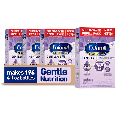 Enfamil NeuroPro Gentlease Baby Formula, Brain Building DHA, HuMO6 Immune Blend, Designed to Reduce Fussiness, Crying, Gas & Spit-up in 24 Hrs, has Prebiotics to Promote Softer Stools, Baby Milk, 35.2 Oz (Pack of 4)