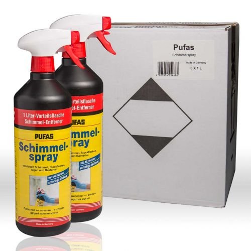 Pufas 5404000 Schimmelspray Antischimmelspray zum schnellen und gründlichen Entfernen von Schimmel, Grünbelägen, Stockflecken, Bakterien und Algen, 6x 1L
