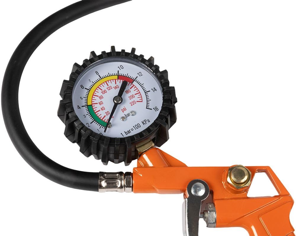Start Manometro Con Pistola Per Gonfiaggio Pneumatici - Pressione Massima 16 Bar/220 PSI, Tubo Da 33 Cm E Attacco Rapido Universale