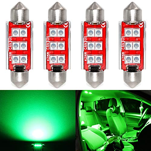 Phinlion Super Bright 212-2 LED Bulb 3030 6-SMD Festoon 41mm 42mm 211-2 578 Bulbs for Car Interior Map Dome Trunk Courtesy Light, Green (4 Pack)