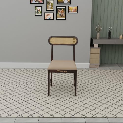 Image of Solid Sheesham Wood 4 Seater Dining Table Set for Home and Kitchen, Rattan Dining Table 4 Seater with Chairs Cane Furniture, Dining Set