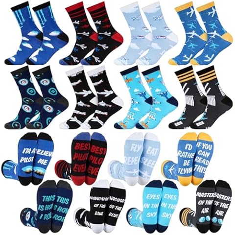 Haysandy 8 Pairs Soft Crew Socks Athletic Socks for Men Dad Grandpa Christmas Gifts(Airplane) Cover