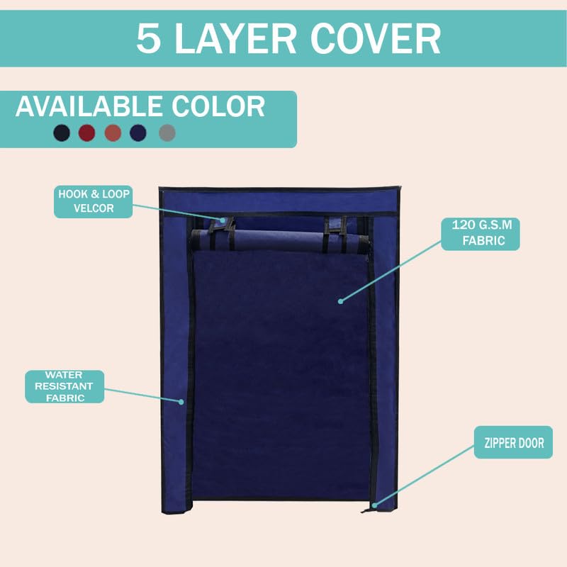 Image of Cover for Shoe Rack Home Only for 5-Layer Portable Foldable Shoe Stand Non Woven Zipper Fabric Cover Blue