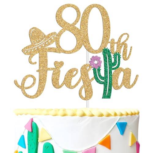 Fiesta 80th Cake Topper, Bruh I'm 80/Taco Bout 80 Cake Decor, Tropical Hawaiian Mexican Summer Themed Happy 80th Birthday/Anniversay Party Decoration Supplies