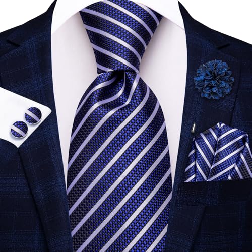 Image of Hi-Tie Men's Silk Ties Formal Woven Classic Necktie Pocket Square Cufflinks Lapel Pin Set Wedding Business