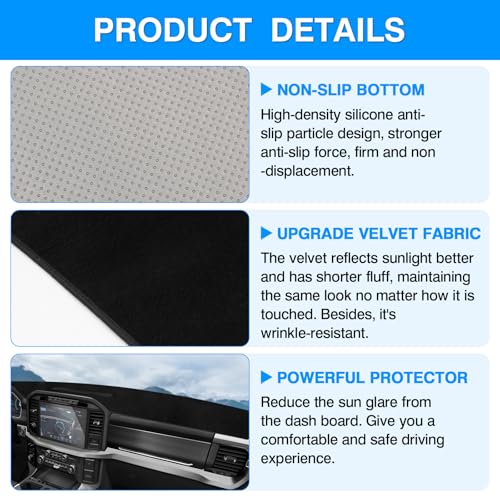 Image of Autorder Dashboard Cover Mat for 2021-2025 2026 Ford F150 F-150 Hybrid Accessories Dash Cover Upgrade Velvet Dash Mat Sunshade Glare UV Rays Protector (Only fit for 12-inch Touchscreen)