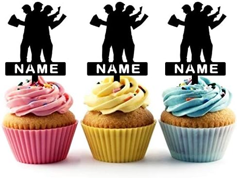 TA0099 Men At Work Silhouette Party Wedding Birthday Acrylic Cupcake Toppers Decor 10 pcs with Personalized Your Name