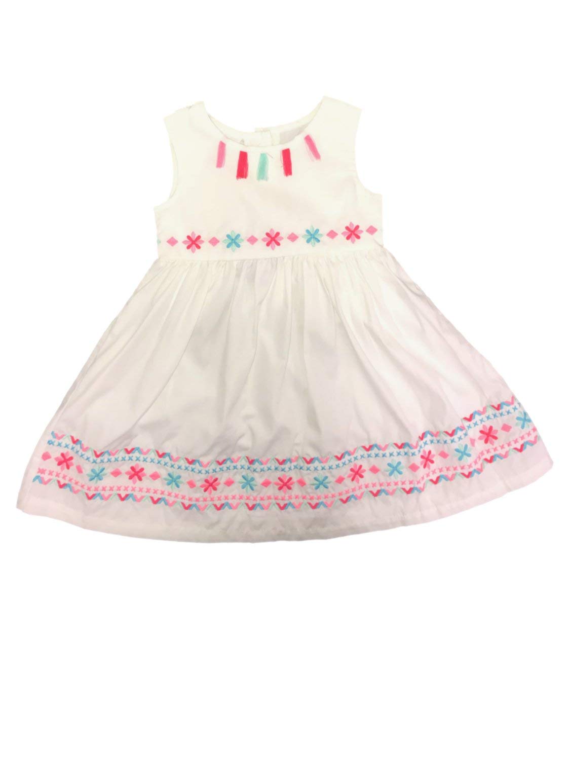 Blueberi BoulevardToddler Girls White Sleeveless Pink & Blue Flower Spring & Summer Tassle Dress