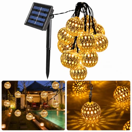 Image of XERGY Solar String Lights Moroccan Ball 6 Meter Long 20 LED Fairy String Lights Lantern for Outdoor Garden, Lawn, Diwali, Balcony, Terrace, Party, Home Decoration (Warm White)