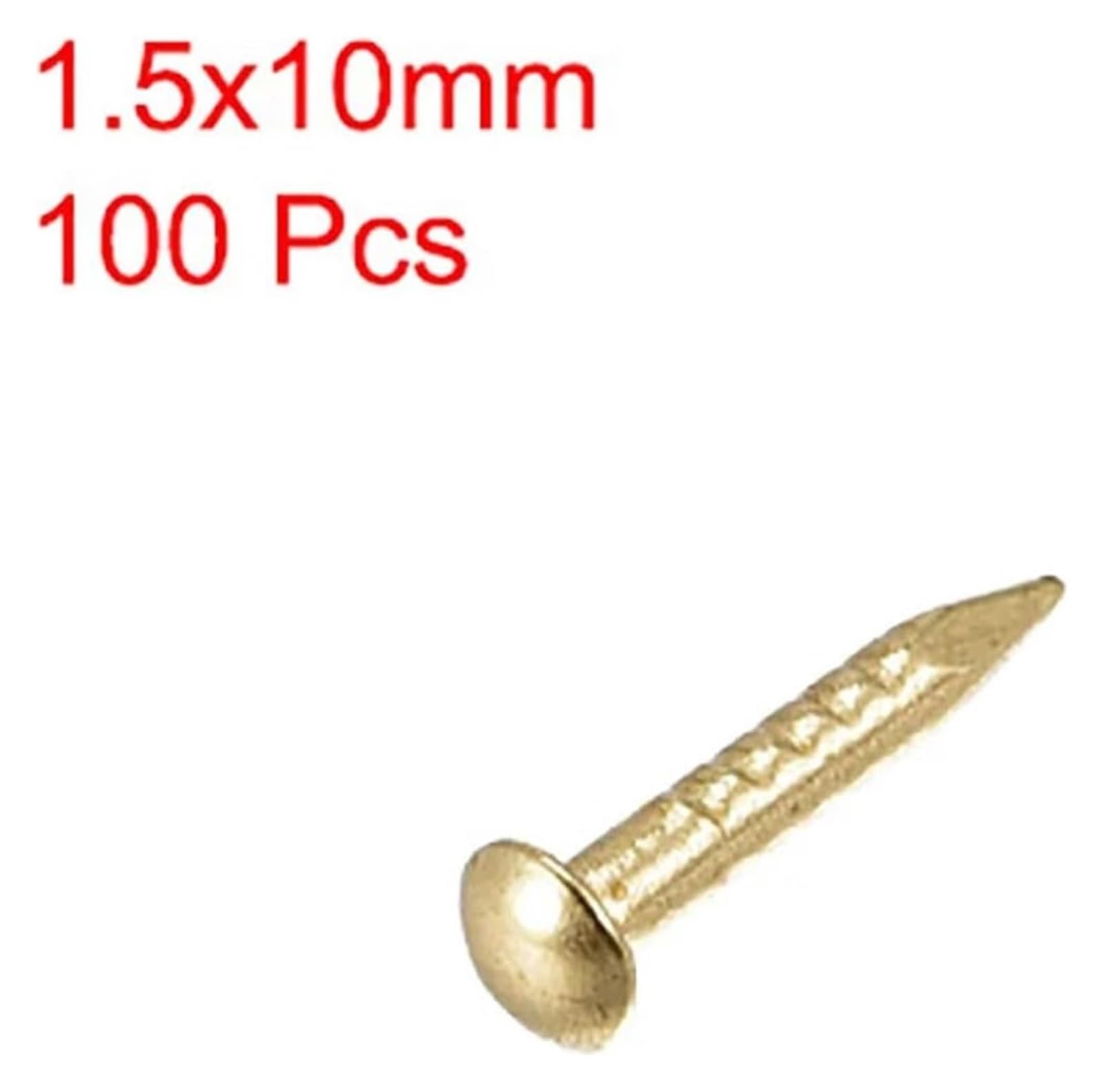 Małe gwoździe mosiężne, 100 szt. 1,5 x 10 mm Mosiężne małe miniaturowe okrągłe główki Małe gwoździe mosiężne do majsterkowania