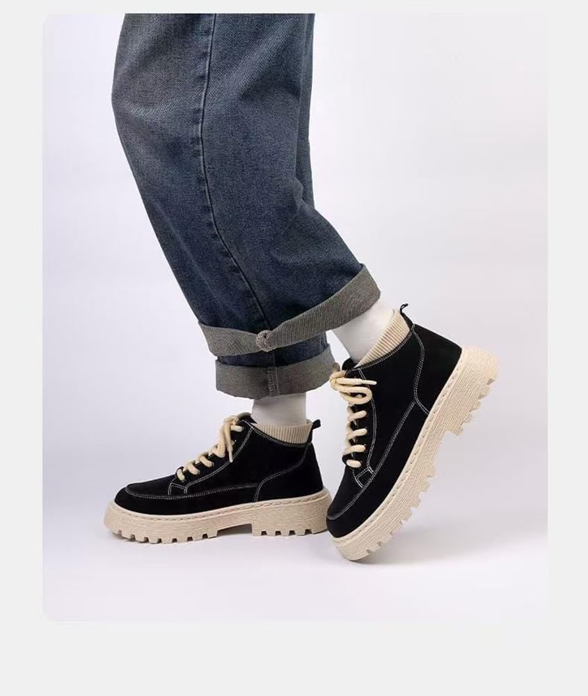 Men's High Top Sneakers Trendy Lightweight Lace Up Platform Height Increase Shoes with Thick Soles Walking Shoes - Image 3