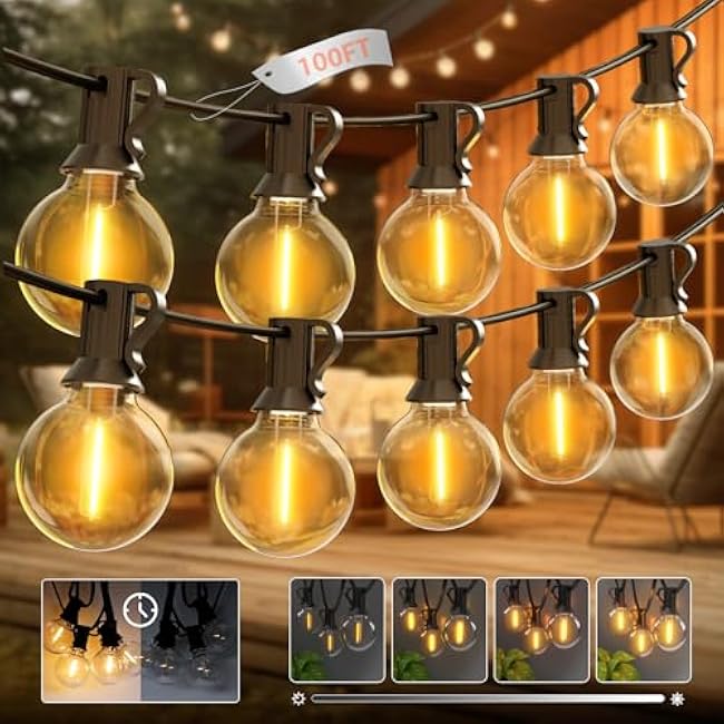 kolpop 100FT Outdoor String Lights with Dimmer Timer, G40 LED Patio Light with 41+3 Edison Shatterproof Bulbs, Waterproof Connectable Hanging Lights for Outside Party Backyard Gazebo