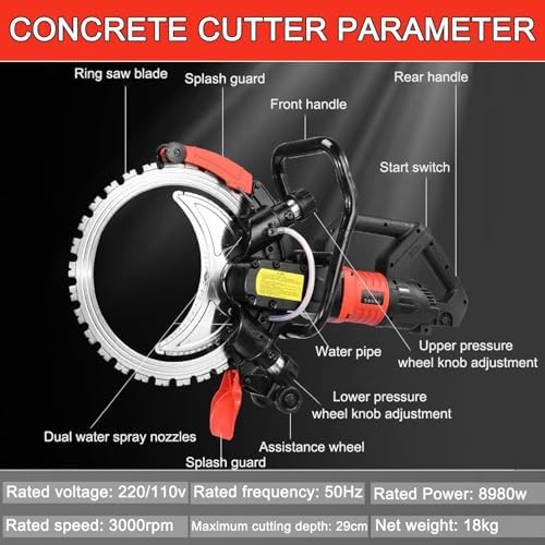16" Concrete Cutter Saw - 8980W Pure Copper Motor, 3000RPM, Smart Water Pump Dust Suppression, Cuts Granite & Stone, 2 Blades, 29cm Depth, 110V, Fast 2m Cuts in 3 Min