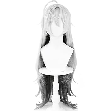 Silver White Gradient Gray Long Hair Slightly Curly Wig Broken Parted Bangs Layered Wig Full Hair cosplay anime characters Simulation wig 90cm 35inch Lappland