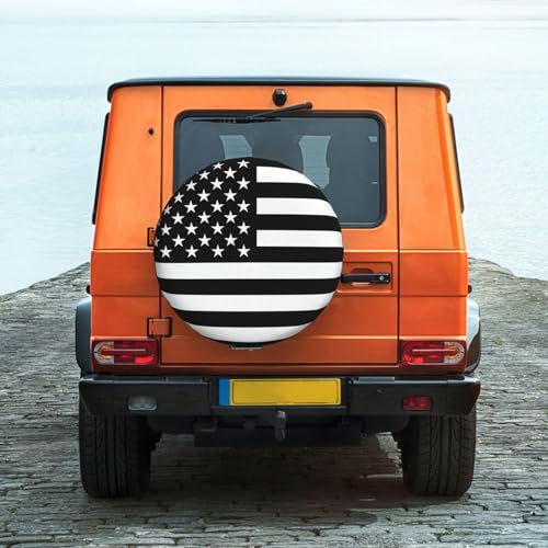 Image of Spare Tire Cover Black and White American Flag Wheel Covers USA Flag Weatherproof Universal Wheel Protectors for Rv SUV Camper Travel Trailer 16 Inch