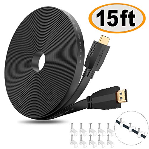 HDMI Cable Flat 15 ft, High Speed(4K 60Hz) Hdmi 2.0 Cord, 2160p HD