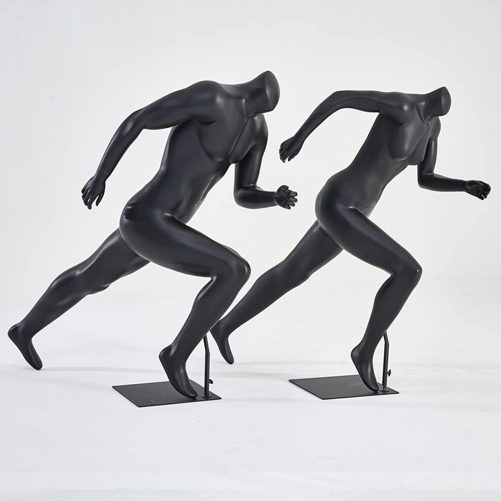Maniquíes deportivos hombre mujer negro mate posición de bicicleta baloncesto o postura activa activa hermosa y de alta calidad (KM3+8 hombre corriendo)