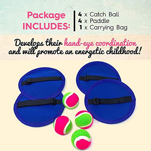 NextClimb Paddle Toss & Catch Game Set – Extra Durable - Handheld Self-Stick Disc Sports Game Kit - Suitable for Sports, Beach, Park, Birthday Gift (4 Paddles, 4 Balls, Carrying Bag)