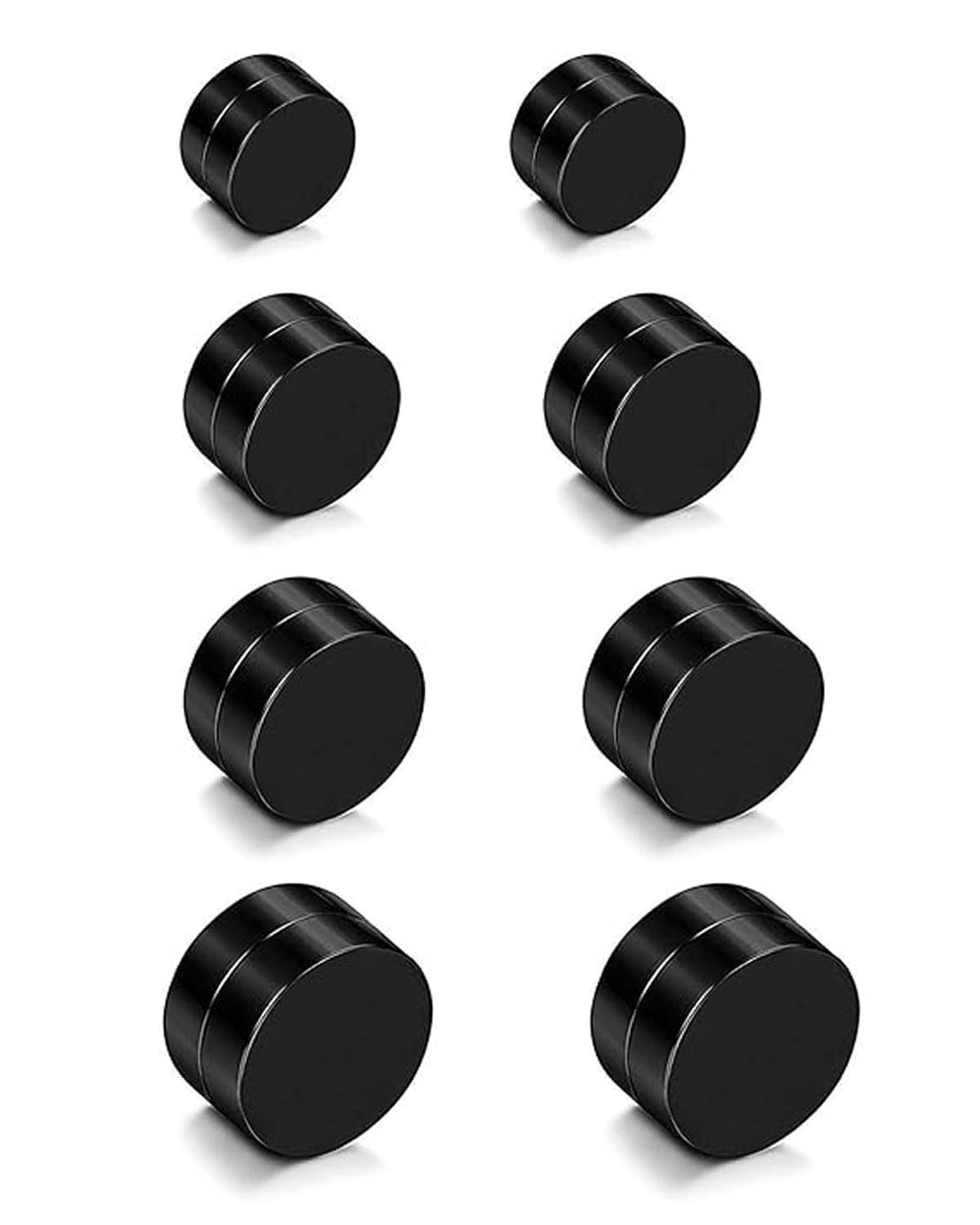 ZAMXHUG pendientes iman hombre - 4 Pares pendientes falsos,Acero Inoxidable Pendientes Hombre Mujer Aretes Falso Redondos Pendientes Piercing Magnetico Negro Tono Plateado 6-12MM
