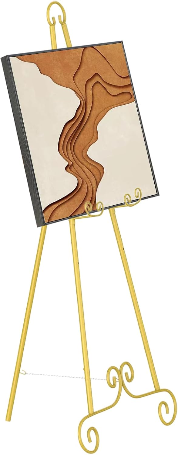 (Set Of 2)46\" H Gold Easel Stand for Display, Vintage Gold Decorative Large Adjustable Floor Standing Easel with Chain Support, Perfect for Showcasing Pictures, Artwork, Picture Frame Wedding Sign Etc