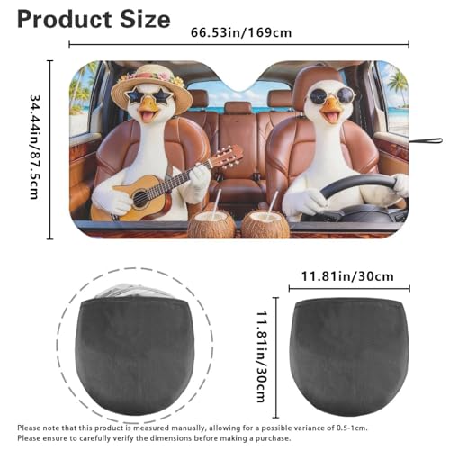 Image of Car Windshield Sun Shade - Foldable Beach Goose Drive Car Windshield Sunshade for Front Window for Most Sedans SUV Truck - Autom Interior Accessories for Sun Protection