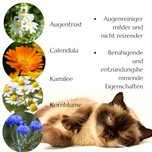 Topvet Augenreiniger für Katzen | Zur Reinigung der Augenpartie | natürliche Pflege | mit Borsäure, Augentrost, Kornblume, Echte Kamille, Ringelblume | 50ml
