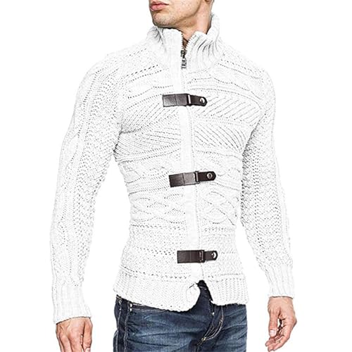 Men's Cable Knitted Oplique Zip Slim Fit Button Front Long Sleeve Cardigan Sweater