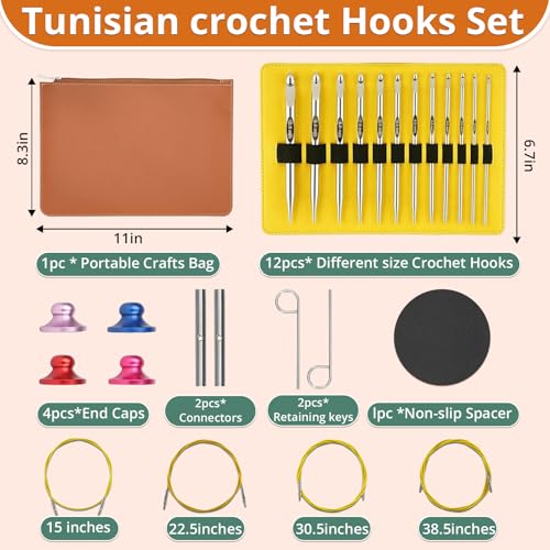 Image of 26 Pack Tunisian Crochet Hook Set with Cable for Beginners Adults, 6 Inch Aluminium Interchangeable Long Crochet Hook Set Crochet Needles Tools for Arthritic Hands (3mm-10mm)