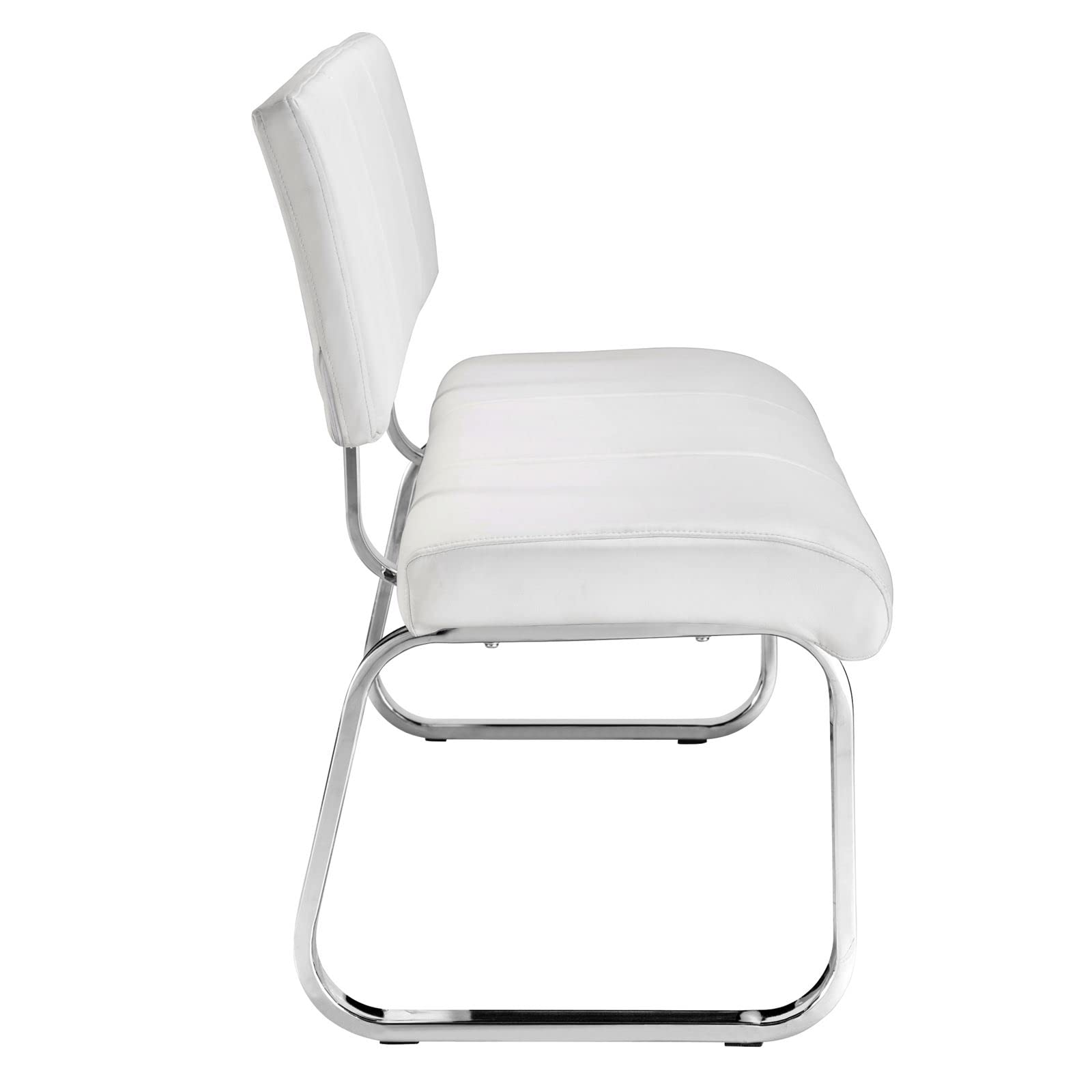 VILAS - Banco de comedor de 3 plazas, color blanco, estructura de metal, acolchado cómodo, tapizado en piel sintética, banco ideal para comedor y cocina. Robusto, duradero y elegante con 3 asientos,