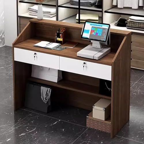 Escritorio de recepción con cajón con cerradura, mesa de mostrador de oficina para salones de belleza y escritorios de negocios
