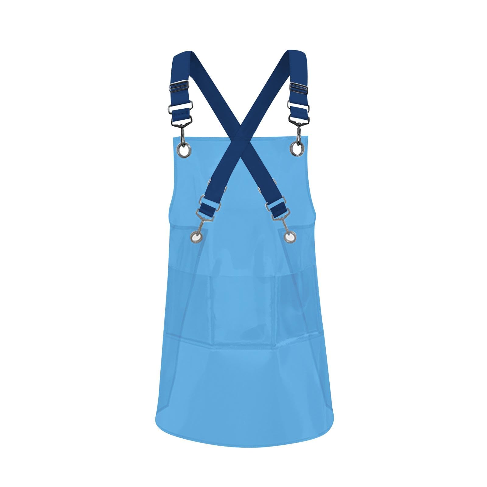 rockible Transparent Apron Waterproof TPU Aprons Unisex Adjustable Bib Cooking Kitchen Chefs Work Apron for Cosmetology Coffee Shop Painting Clear Hairdressing Aprons-Full Blue