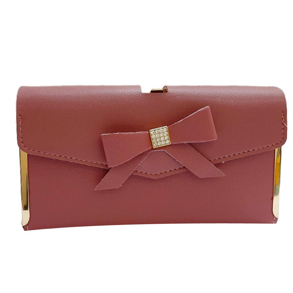 V4UWomen's PU Leather Lady Long Wallet Purse Coin Button Clutch Bag (Dark Pink)