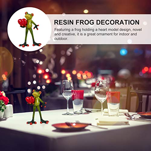 TOYANDONA Resin Frog Statue Green Frog Personalized Animal Figurines with Heart Model Ornament 14. 5x9x5cm for Garden Home Office Decoration - Image 3