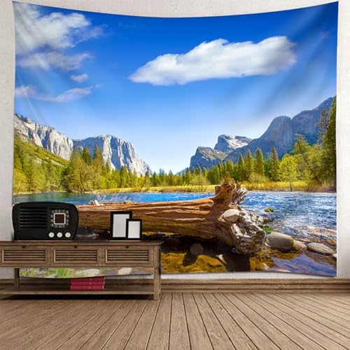 Tapisserie paysage 140x210cm avec lac et montagnes pour decoration murale de salon