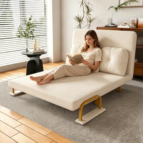 Image of Montary 5-in-1 Folding Sofa Bed for Two 71.6 inch Wide Convertible Chair with 5-Position Adjustable Backrest Pillow, Space-Saving Sleeper for Living Room Bedroom Office,White
