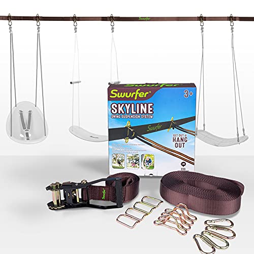 Swurfer Skyline - Heavy Duty Universal Slack Line Swing Hanging Line with 4 Adjustable Quick Connect Locking Steel Anchors for Multiple Swings Swurfer Skyline - Heavy Duty Universal Slack Line Swing Hanging Line with 4 Adjustable Quick Connect Locking Steel Anchors for Multiple Swings