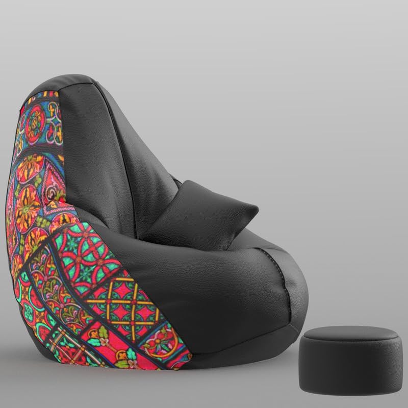 Image of Biggie Bean Bag with Beans Filled 4XL Evergreen Classics Bean Bag-Loud Prints-Soft Landings-Styled with Free Cushion & Footrest (Matching Color : Printed 3D Pattern 1-Black)
