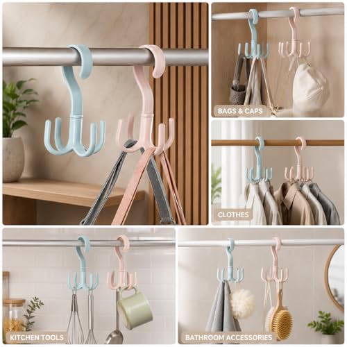 Image of Heda Multi-Function 360 Rotatable 4-Claw Hook Hangers | Space Saving Closet Organizer for Clothes, Bags & Accessories | Multi-Color (2)