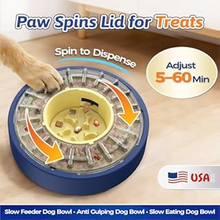 KADTC 5-60 Min Adjustable Slow Feeder for Dogs, Large Capacity 4-Cup Spinning Dog Puzzle Feeder, Anti-Gulping Treat & Food Dispenser, Mental Enrichment Toy, U.S. Brand & Design