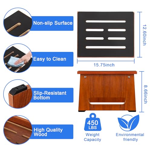 Image of One Step Stool for Adults Seniors with Non-Slip Rubber Stepping Feet, Heavy Duty Wooden Step Stool, 8.7 in Portable Bed Steps for High Beds for Bathroom, Bedroom, Kitchen & Bedside Kids Support