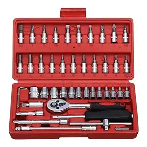 Exxelo Screwdriver and Socket Set Automobile Tool Kit - Red, 46 Pieces
