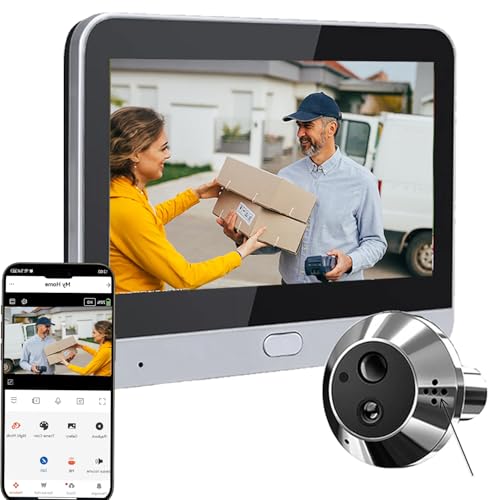 2K Judas de Porte Caméra Surveillance avec Audio Bidirectionnel,Détection de Mouvenment, Visiophone Connecté Interphone Vidéo,Judas Numérique 4.3'' Écran...
