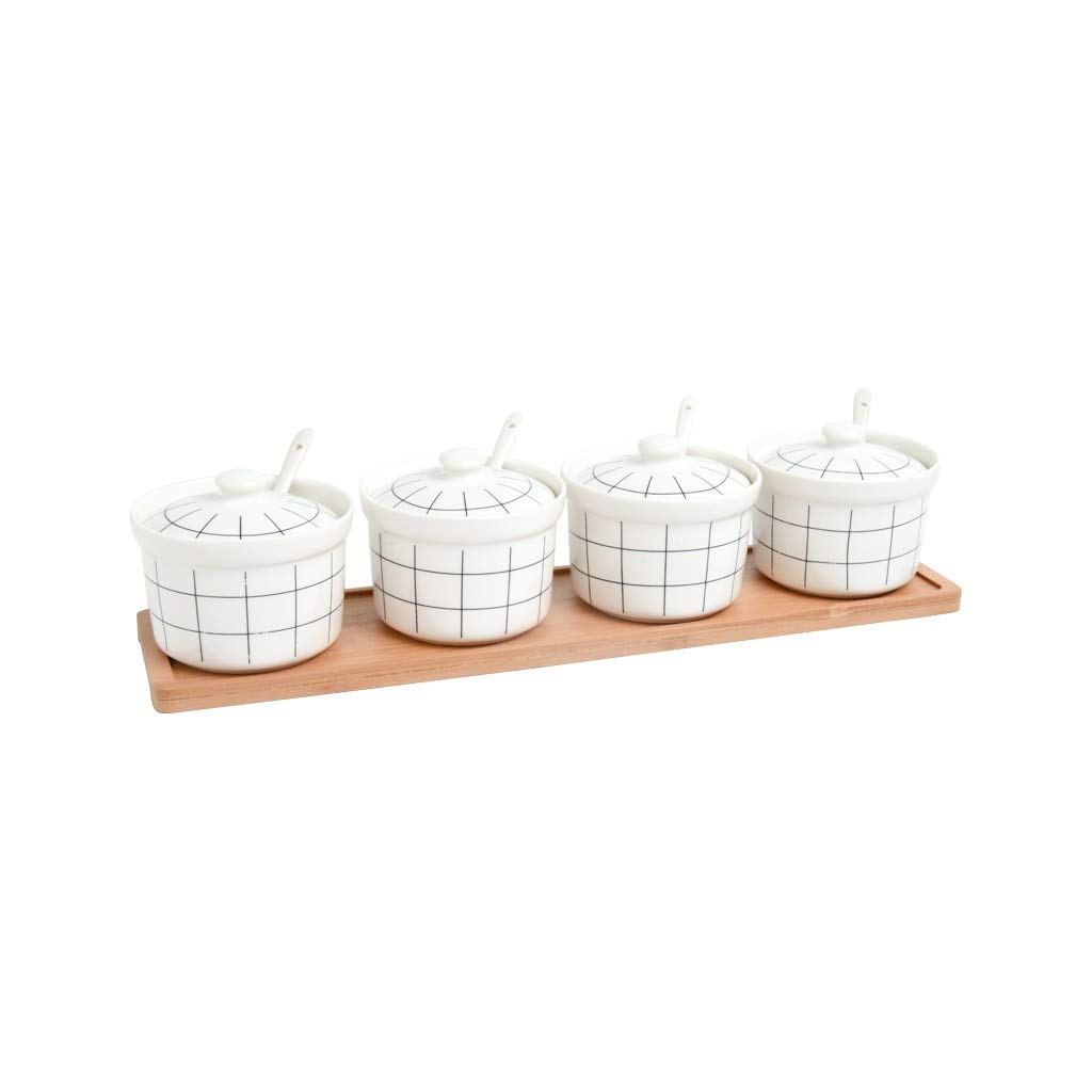 HEG-Słoiki na przyprawy Ceramiczny słoik przyprawy kuchnia przyprawy słoik zestaw przyprawy pudełko do przyprawy sól butelka Cztery kawałki (kolor : biały, Rozmiar : C)