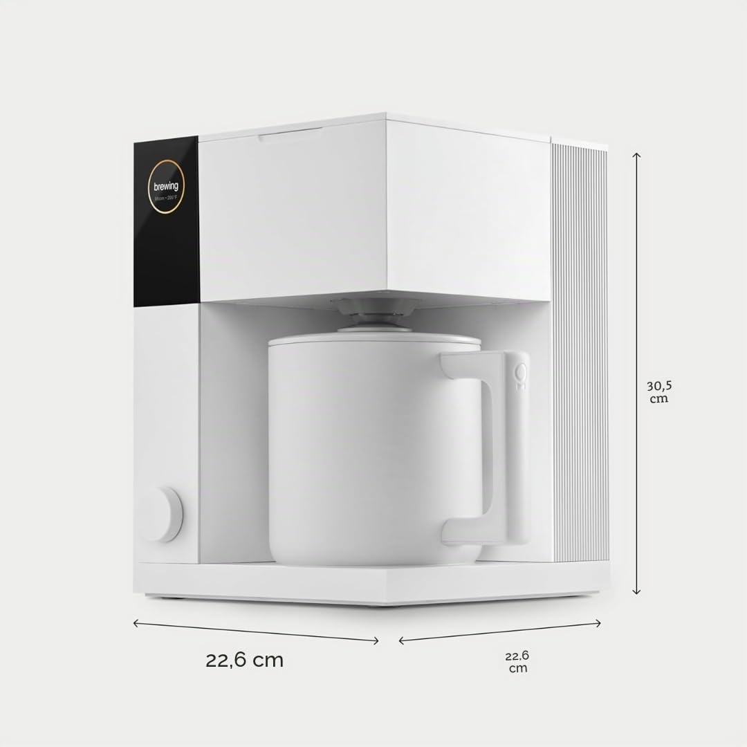 Fellow Cafetera de precisión Aiden - Jarra tipo termo para 10 tazas, ayuda para la elaboración integrada, programación, depósito de agua extraíble, blanco mate