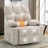 BRTHORY Fauteuil de Relaxation Chaise massant avec Dossier Inclinable Manuellement 150° Incluse Massage en 8 Points et Fonction Chauffante, Pivotement à 360, Fauteuil TV avec Fonction Balancelle