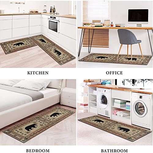 Farmhouse Kitchen Rugs And Mats Set Of 2 Rustic Lodge Bear Kitchen Rugs Non Slip Super Absorbent Kitchen Mat For Sink Waterproof Runner Rug For Laundry Room 17"X 48"+17X30 #TOP5